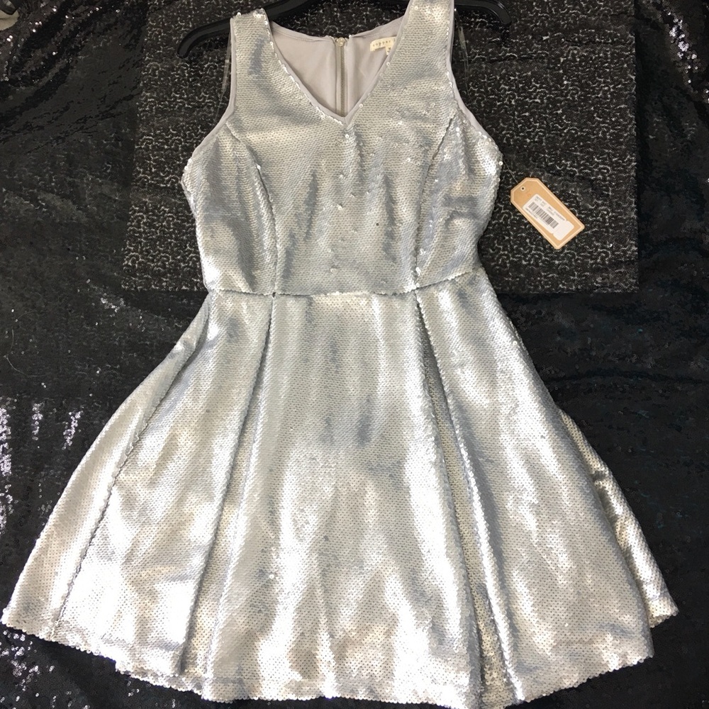 All Sequin Copper Key Silver Party Dress